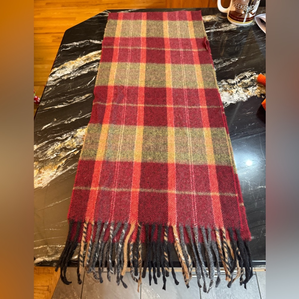 Hilary Radley Red and Green Plaid Wool Scarf